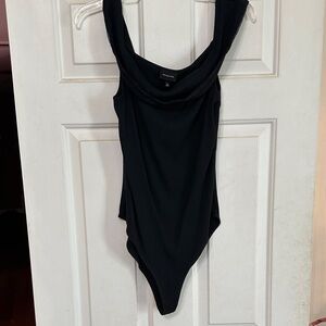 Who What Wear Black Ribbed bodysuit off shoulder. Without snap crotch